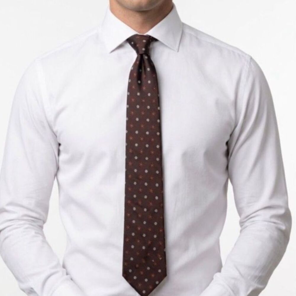 J. Crew Men's NWOT Brown with Light Brown White Floral 100% Silk Tie